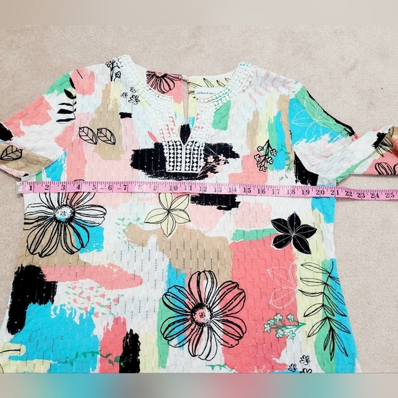 Alfred Dunner Women's Tunic Blouse Size 12 100% Cotton Vibrant Abstract Floral - Picture 8 of 11
